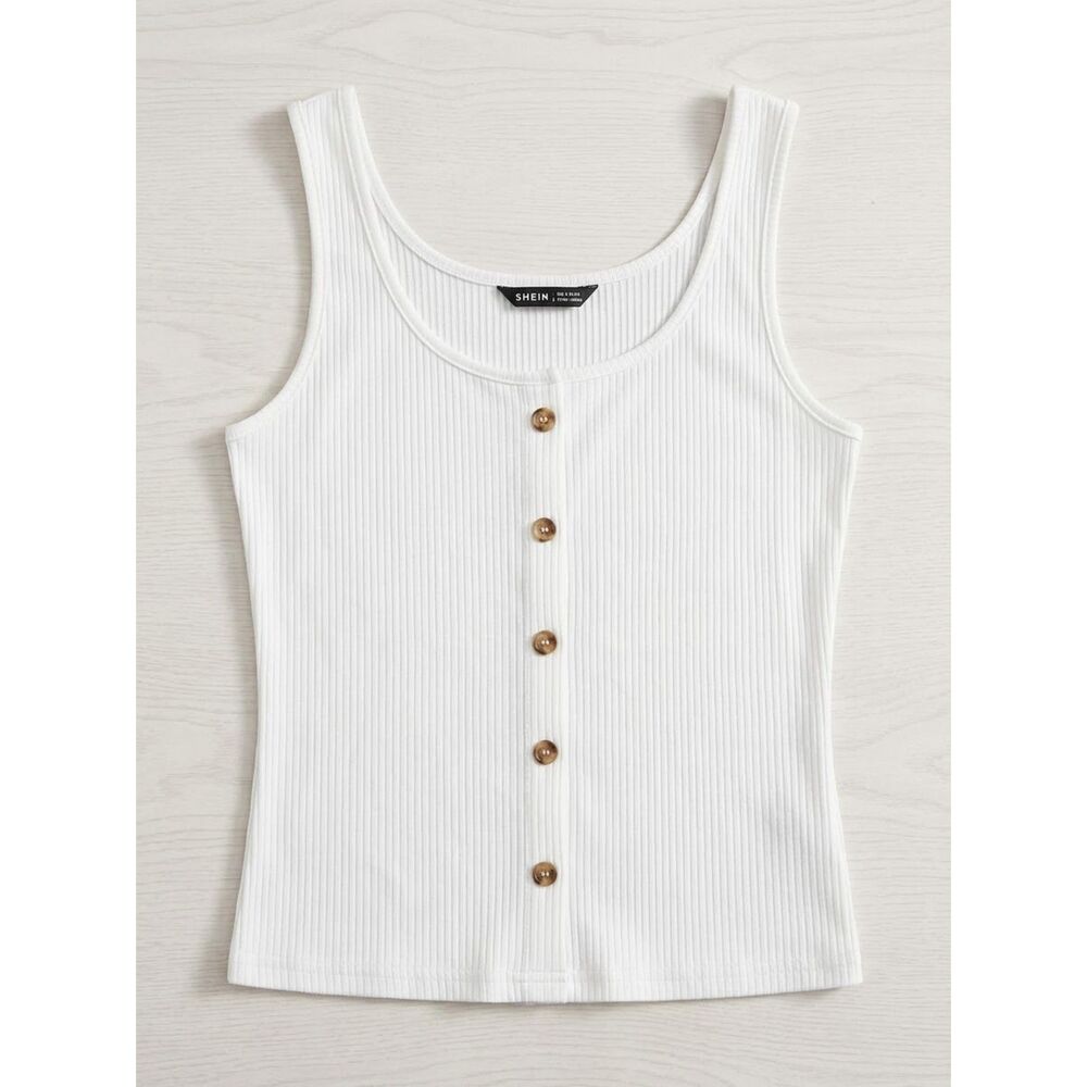 Women's SHEIN Tank Size Small NWOT in White with Button Detail